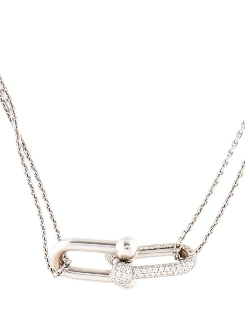 Silver Pave Link Pendant Necklace - White - Picture 2 of 3